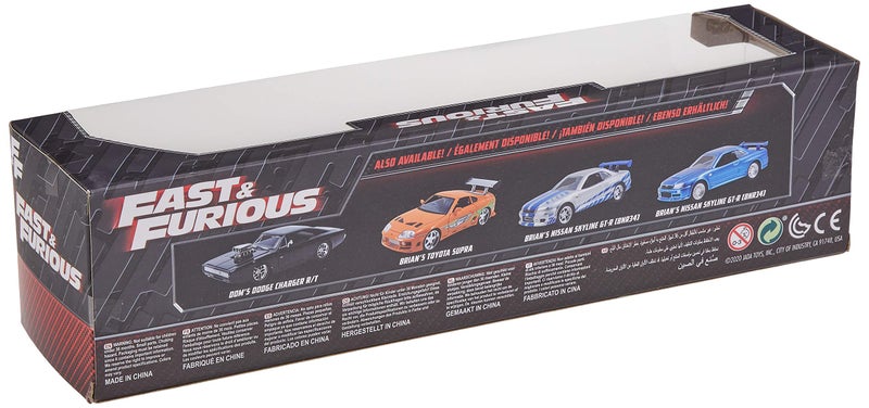 Jada Toys سيارة داي كاست 1:32 سريعة وغاضبة - نيسان سكايلاين GT-R R34 فضية ونيسان GT-R R34 زرقاء للأطفال والبالغين - Image 4