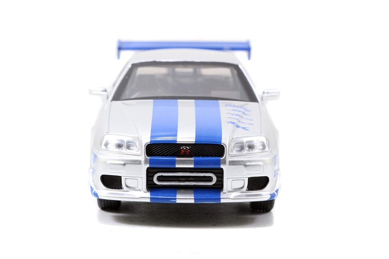 Jada Toys سيارة داي كاست 1:32 سريعة وغاضبة - نيسان سكايلاين GT-R R34 فضية ونيسان GT-R R34 زرقاء للأطفال والبالغين - Image 5