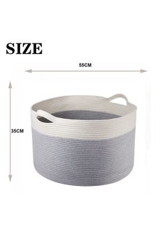 TYCOM Tycom Cotton Rope Basket Woven Baby Laundry Basket for Blankets Toys Storage Basket with Handle Comforter Cushions Storage Bins Thread Laundry Hamper Blanket Towels Home Storage Container Light Grey  - Image 3