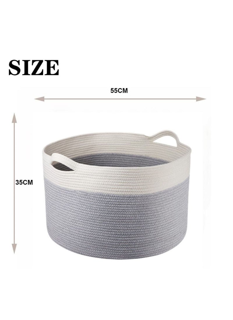 TYCOM Cotton Rope Basket Woven Baby Laundry Basket for Blankets Toys Storage Basket with Handle Comforter Cushions Storage Bins Thread Laundry Hamper Blanket Towels Home Storage Container Light Grey  - Image 3
