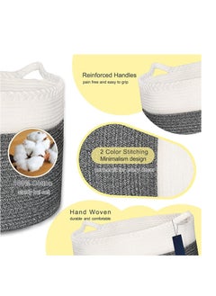 TYCOM Tycom Cotton Rope Basket Woven Baby Laundry Basket for Blankets Toys Storage Basket with Handle Comforter Cushions Storage Bins Thread Laundry Hamper Blanket Towels Home Storage Container Light Grey  - Image 2