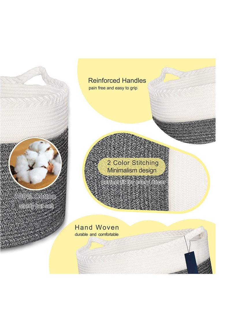 TYCOM Cotton Rope Basket Woven Baby Laundry Basket for Blankets Toys Storage Basket with Handle Comforter Cushions Storage Bins Thread Laundry Hamper Blanket Towels Home Storage Container Light Grey  - Image 2