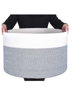 TYCOM Tycom Cotton Rope Basket Woven Baby Laundry Basket for Blankets Toys Storage Basket with Handle Comforter Cushions Storage Bins Thread Laundry Hamper Blanket Towels Home Storage Container Light Grey  - Image 1