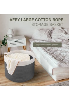 TYCOM Tycom Cotton Rope Basket Woven Baby Laundry Basket for Blankets Toys Storage Basket with Handle Comforter Cushions Storage Bins Thread Laundry Hamper Blanket Towels Home Storage Container Light Grey  - Image 5