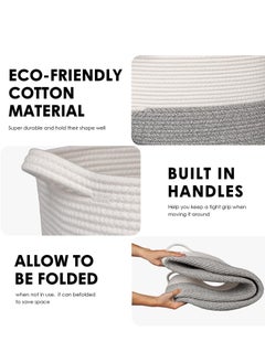 TYCOM Tycom Cotton Rope Basket Woven Baby Laundry Basket for Blankets Toys Storage Basket with Handle Comforter Cushions Storage Bins Thread Laundry Hamper Blanket Towels Home Storage Container Light Grey  - Image 4
