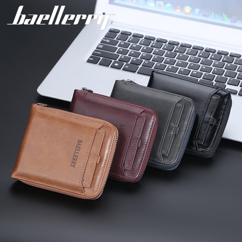 Baellerry Men's Short Zipper Wallet Business Retro Coin Purse Multi-Card Holder - Image 3