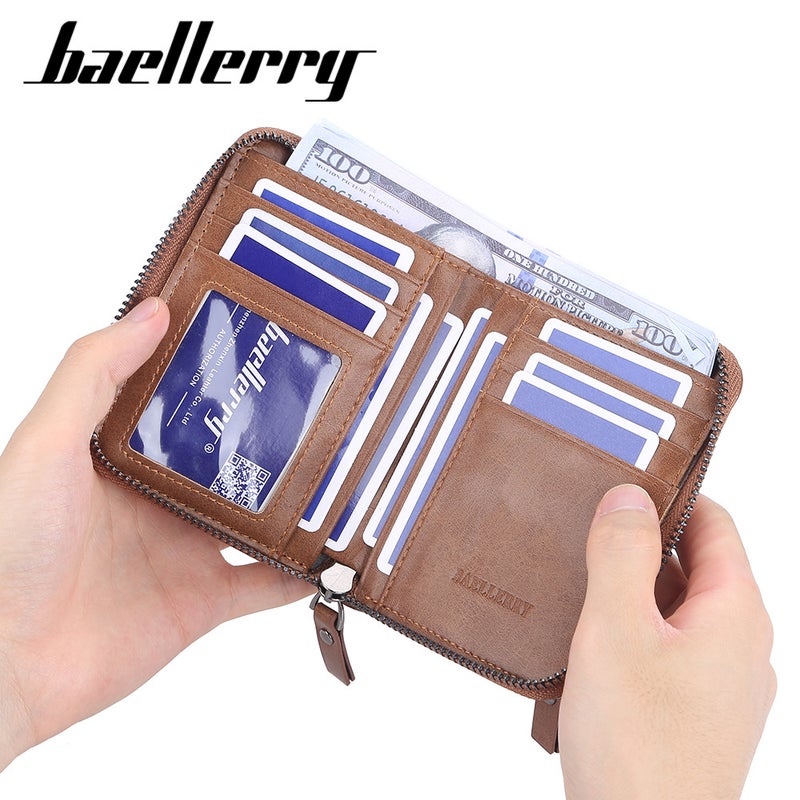 Baellerry Men's Short Zipper Wallet Business Retro Coin Purse Multi-Card Holder - Image 4