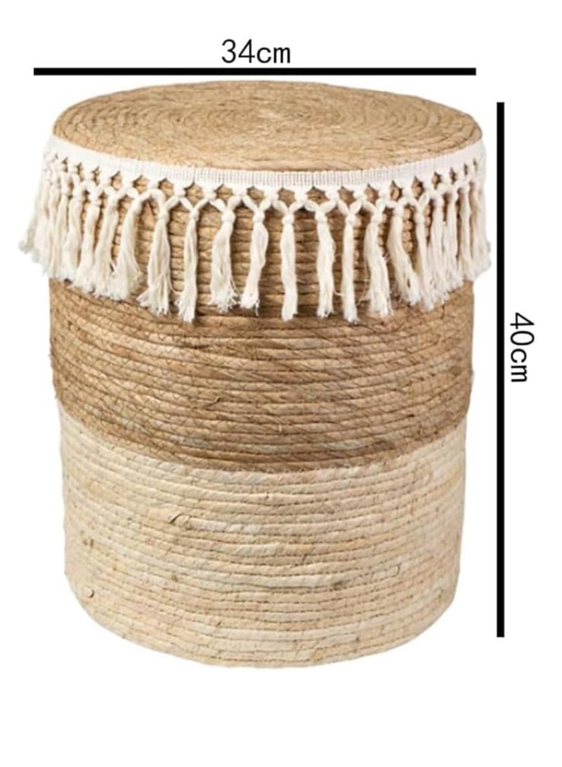 Generic Sarute Handcrafted Jute Ottoman Pouffe – 40x40x40 cm, Eco-Friendly Cotton-Filled Footstool, Versatile Seating for Living Room, Bedroom, Office, and Outdoor Spaces – Neutral White-Beige Color  - Image 2