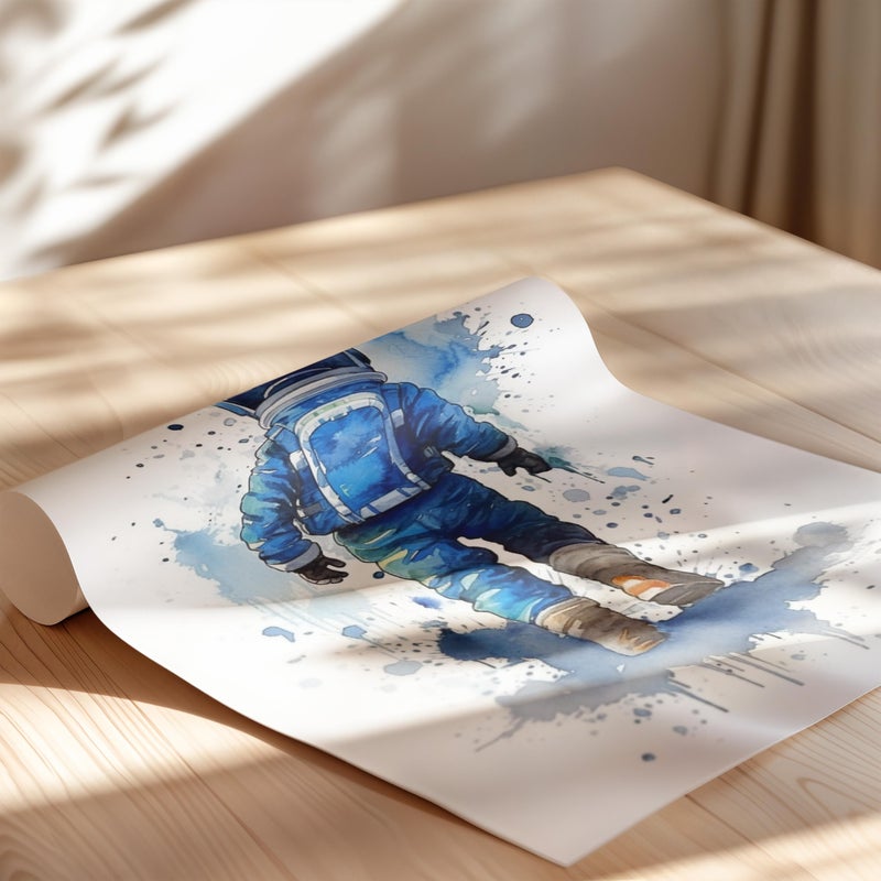 TNESSENTIAL Blue Nursery Decor Space Boy Canvas Or Print, Nursery Wall Art Space, Watercolor Space Nursery Prints, Astronaut Print, Outer Space Print - Image 2