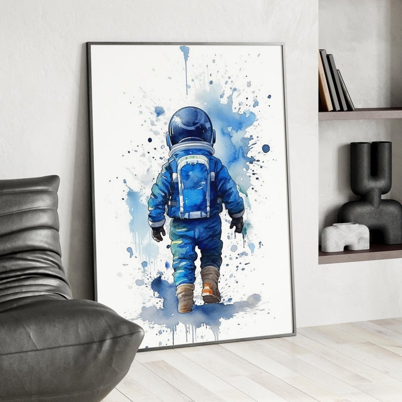 TNESSENTIAL Blue Nursery Decor Space Boy Canvas Or Print, Nursery Wall Art Space, Watercolor Space Nursery Prints, Astronaut Print, Outer Space Print - Image 3