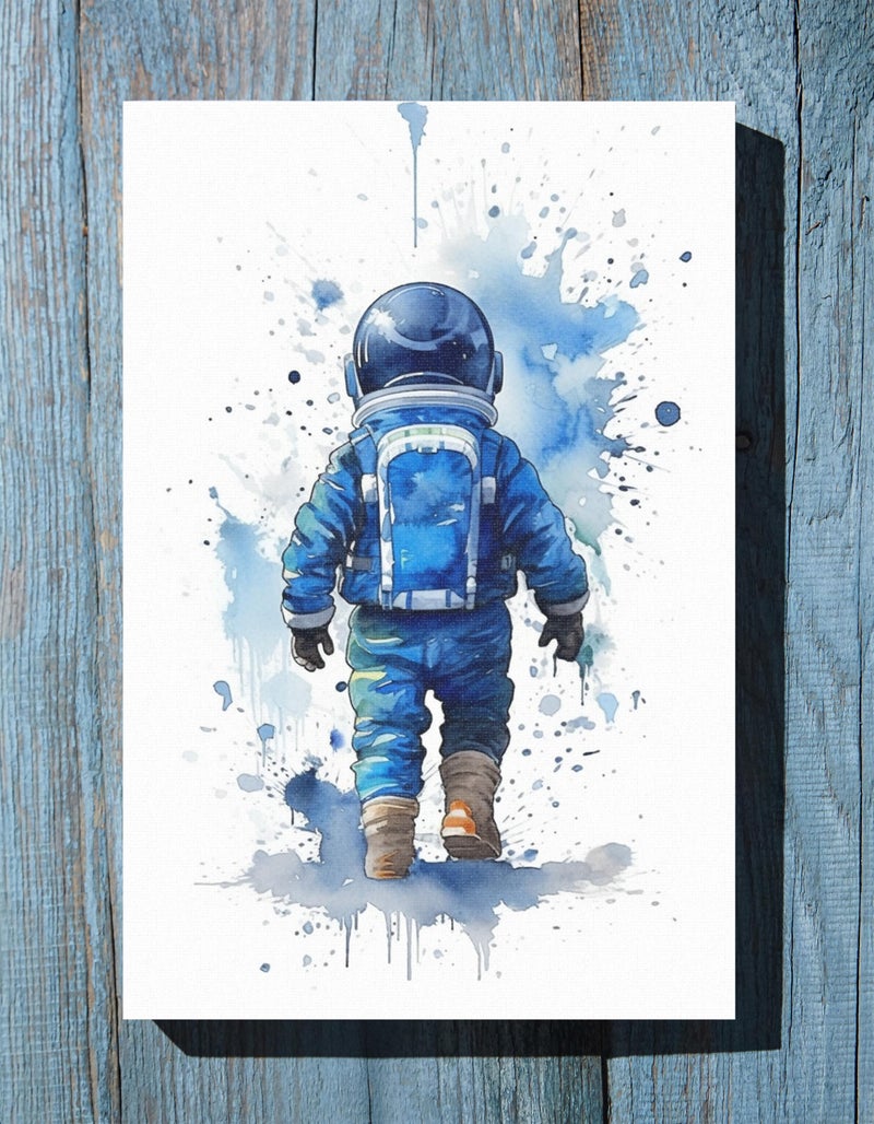 TNESSENTIAL Blue Nursery Decor Space Boy Canvas Or Print, Nursery Wall Art Space, Watercolor Space Nursery Prints, Astronaut Print, Outer Space Print - Image 5