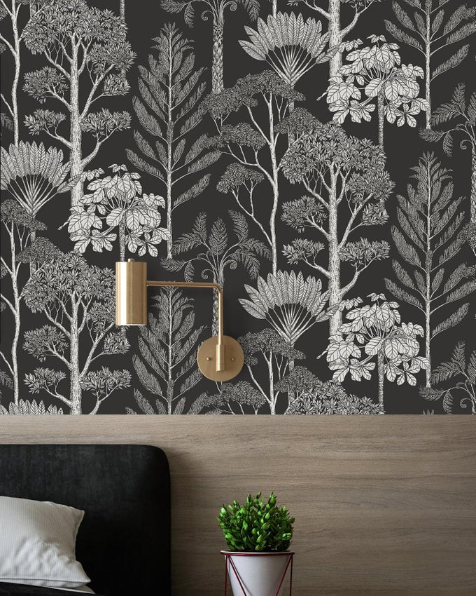 FOREST PEEL AND STICK WALLPAPER VINTAGE BOHO CONTACT PAPER FOR CABINETS DRAWERS TREE SELF ADHESIVE REMOVABLE WALLPAPER FOR BATHROOM BEDROOM DARK MOODY LEAF CONTACT PAPER DECOR 173INW 787INL