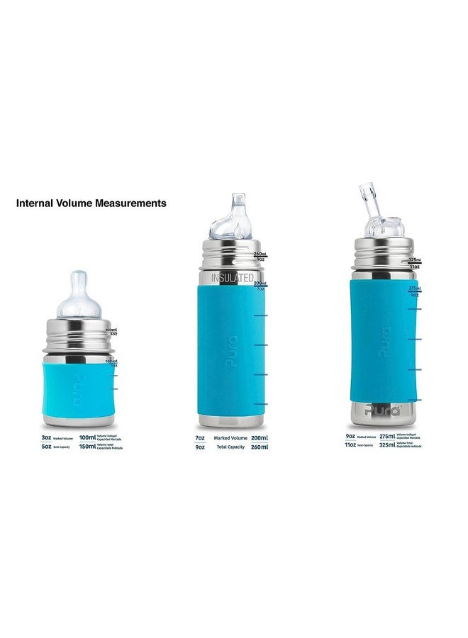Pura Kiki 9oz/260 ml Stainless Steel Insulated Bottle w/Silicone Straw & Sleeve, 100% Plastic-Free, MadeSafe Certified, 100% Medical-Grade Silicone Straw for Kids, Toddlers, Babies & Infant - New Mint - Image 4