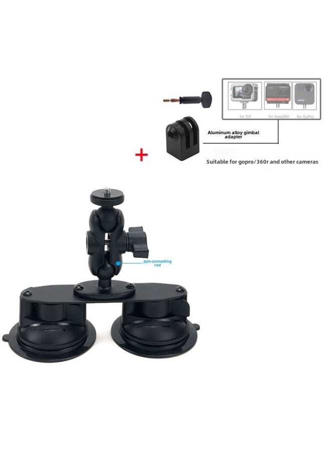 Generic Car Suction Cup Third Person Shooting Accessories Insta360 Onex2RGoPro Selfie Stick Roof Bracket-Color:6cm Car Double Suction Cup Bracket Aluminum Pan/tilt Adapter - Image 1