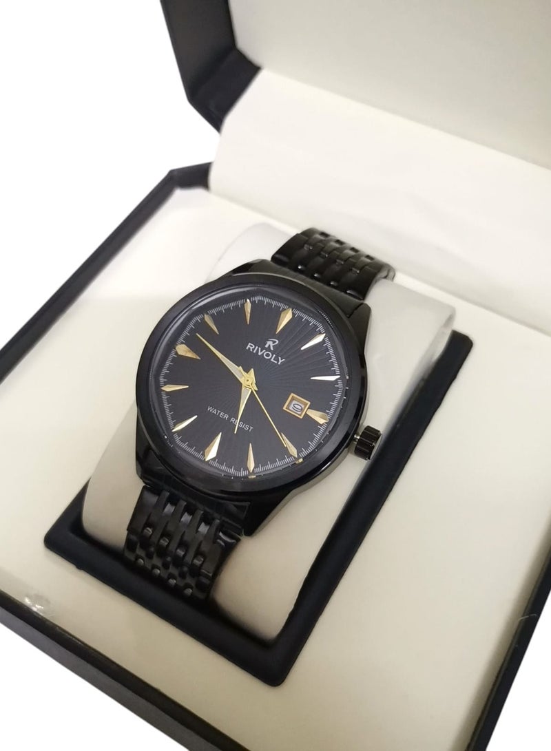 Rivoly Men's Stainless Steel Analog Quartz Date Display Watch Easy to Read Fashion Design Waterproof Luxury Classic Big Face Wrist Watch - Image 1