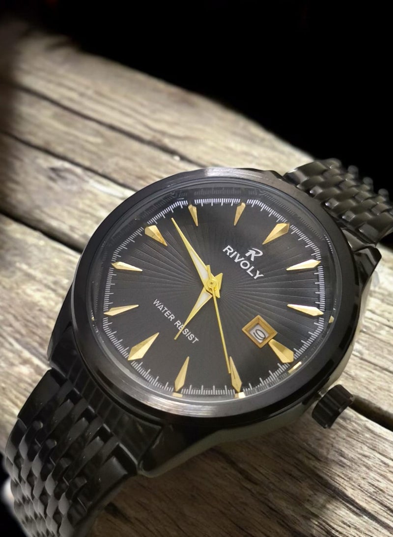 Rivoly Men's Stainless Steel Analog Quartz Date Display Watch Easy to Read Fashion Design Waterproof Luxury Classic Big Face Wrist Watch - Image 2