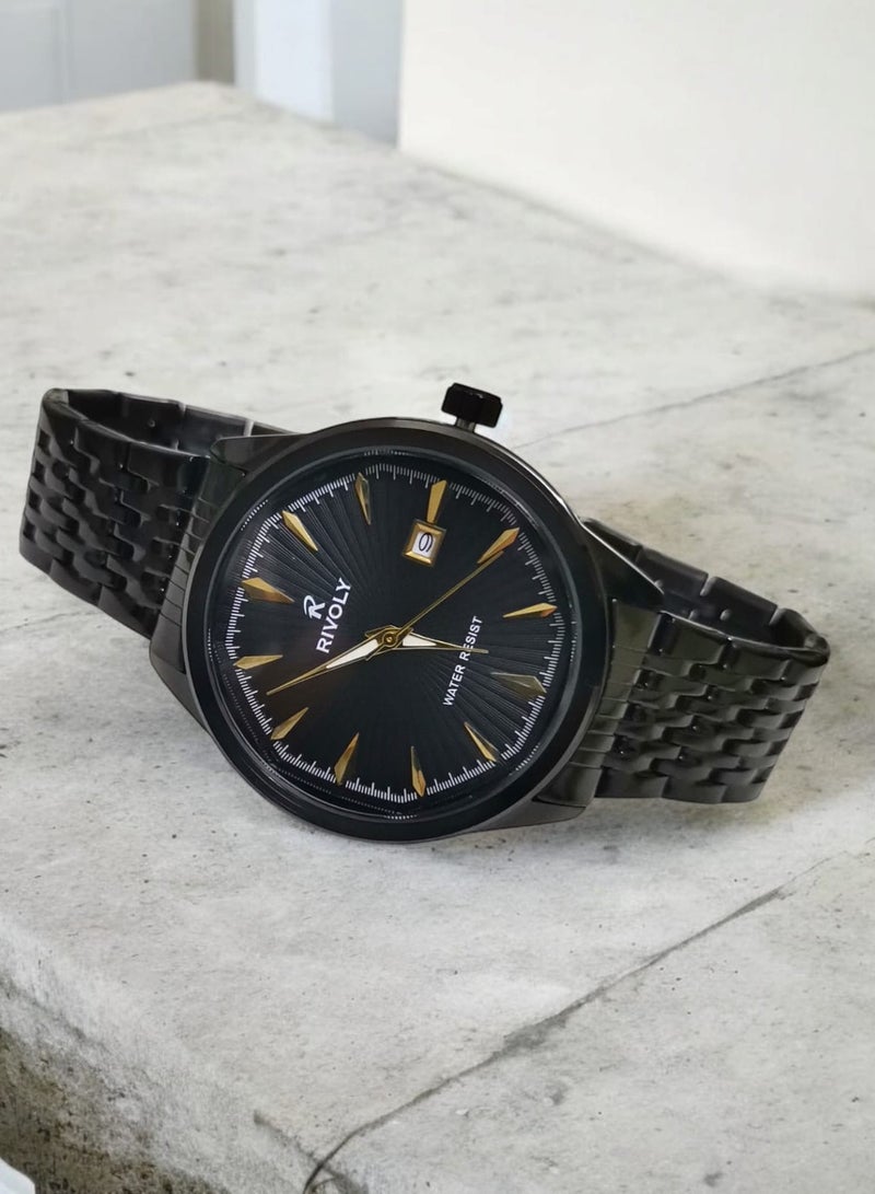 Rivoly Men's Stainless Steel Analog Quartz Date Display Watch Easy to Read Fashion Design Waterproof Luxury Classic Big Face Wrist Watch - Image 3