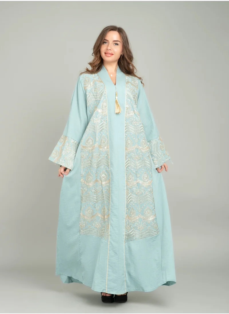 IKKXA Jalabiya with Long Sleeves and Embroidered Detail CJ1041 Blue