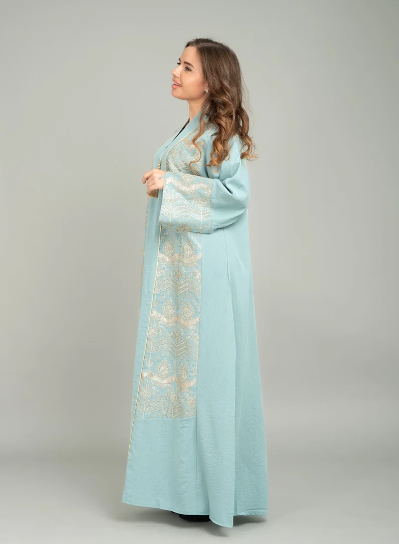 IKKXA Jalabiya with Long Sleeves and Embroidered Detail CJ1041 Blue