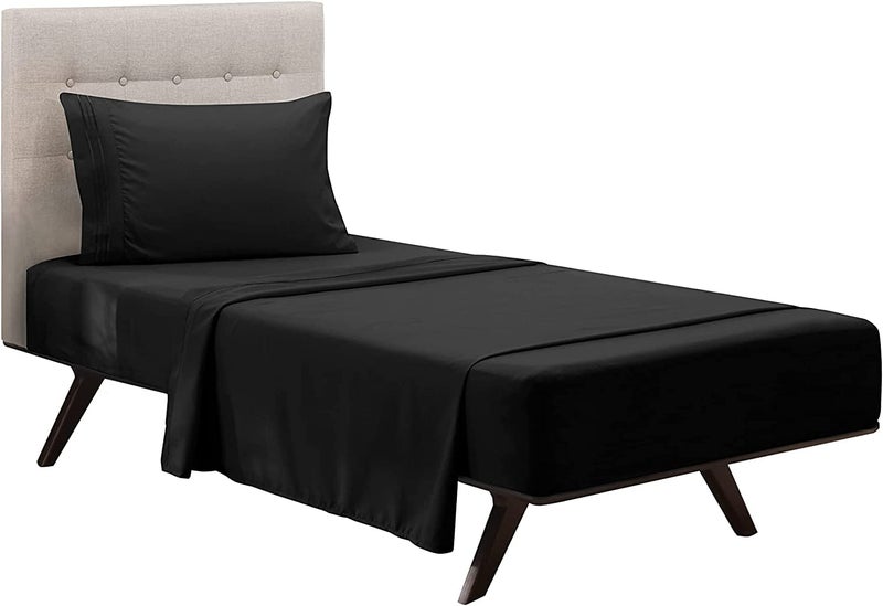 Clara Clark Twin XL 3Pc Sheet Set - Fits College Dorm Room Beds Extra Soft - Deep Pockets, Black