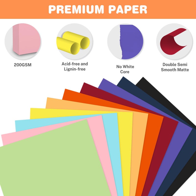 Ciphyfee Cardstock 8.5 X 11, 40 Sheets 10 Colors Card Stock, 75lb/ 200gsm Copy Paper, Cardstock Printer Paper For Art, Drawing, Invitations, DIY Cards, Watercolor, Craft, Construction, School & Office Supplie - Image 3