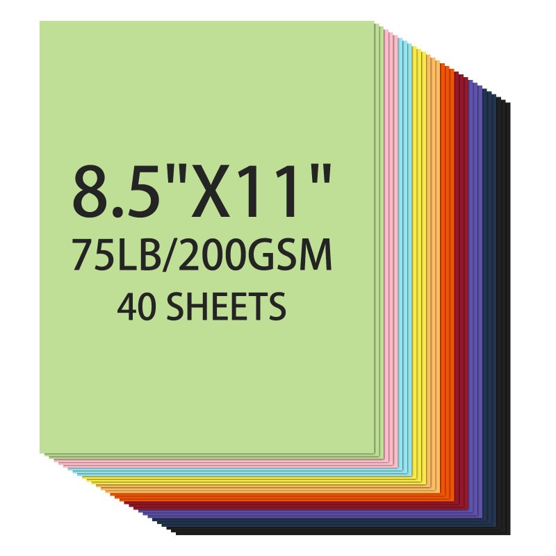 Ciphyfee Cardstock 8.5 X 11, 40 Sheets 10 Colors Card Stock, 75lb/ 200gsm Copy Paper, Cardstock Printer Paper For Art, Drawing, Invitations, DIY Cards, Watercolor, Craft, Construction, School & Office Supplie - Image 1