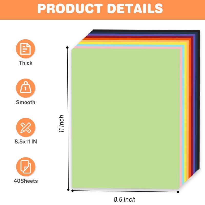 Ciphyfee Cardstock 8.5 X 11, 40 Sheets 10 Colors Card Stock, 75lb/ 200gsm Copy Paper, Cardstock Printer Paper For Art, Drawing, Invitations, DIY Cards, Watercolor, Craft, Construction, School & Office Supplie - Image 2