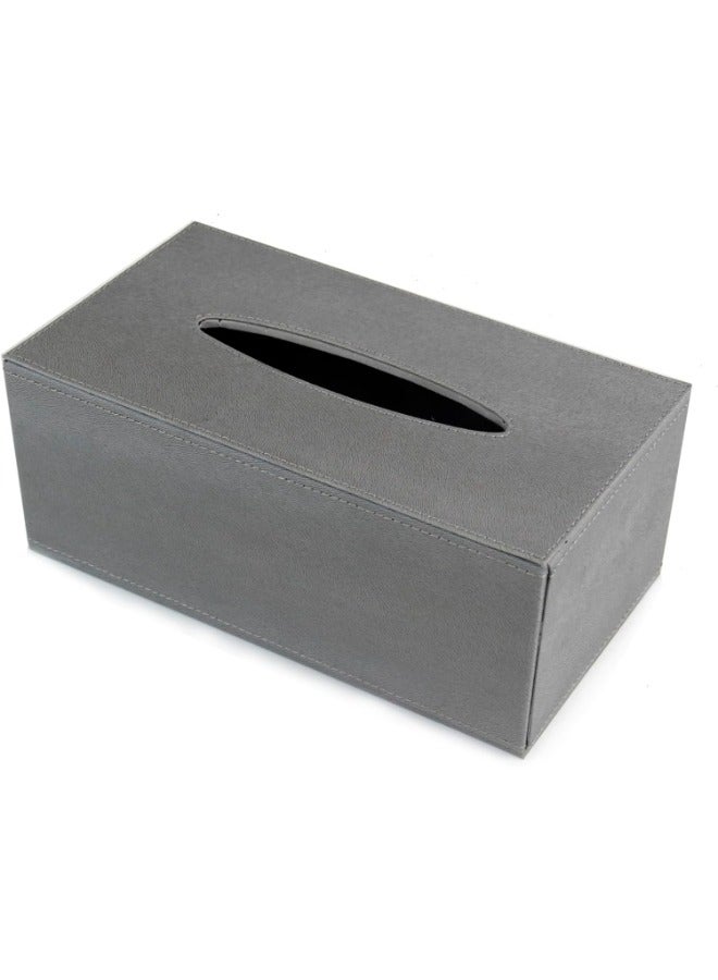 Lamsit Ibdaa Leather Tissue Box Holder with Magnetic Bottom | Rectangular Napkin Facial Tissues Dispenser | Square Cover PU Leather | Modern Organizer for Home Office Desk Car (Grey, Rectangular) - Image 1