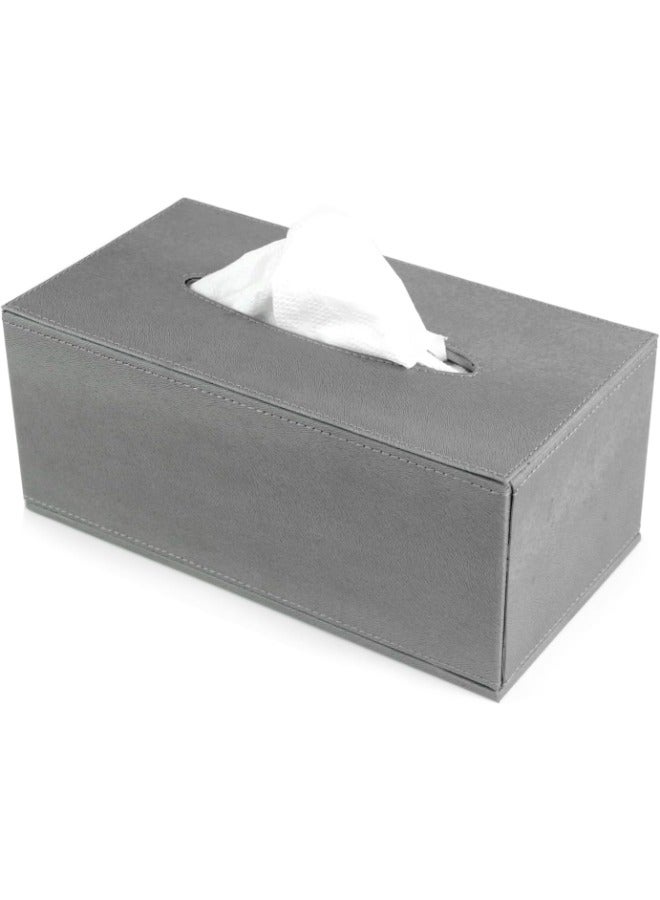 Lamsit Ibdaa Leather Tissue Box Holder with Magnetic Bottom | Rectangular Napkin Facial Tissues Dispenser | Square Cover PU Leather | Modern Organizer for Home Office Desk Car (Grey, Rectangular) - Image 2
