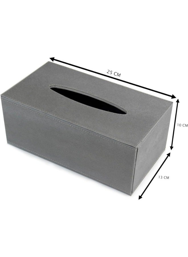 Lamsit Ibdaa Leather Tissue Box Holder with Magnetic Bottom | Rectangular Napkin Facial Tissues Dispenser | Square Cover PU Leather | Modern Organizer for Home Office Desk Car (Grey, Rectangular) - Image 3