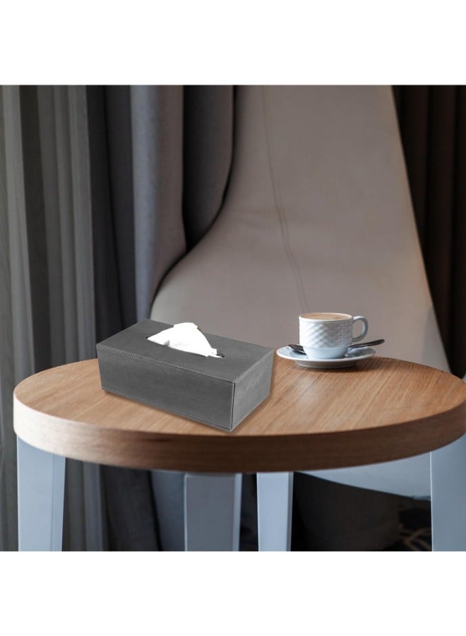 Lamsit Ibdaa Leather Tissue Box Holder with Magnetic Bottom | Rectangular Napkin Facial Tissues Dispenser | Square Cover PU Leather | Modern Organizer for Home Office Desk Car (Grey, Rectangular) - Image 4