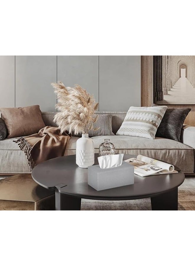 Lamsit Ibdaa Leather Tissue Box Holder with Magnetic Bottom | Rectangular Napkin Facial Tissues Dispenser | Square Cover PU Leather | Modern Organizer for Home Office Desk Car (Grey, Rectangular) - Image 5