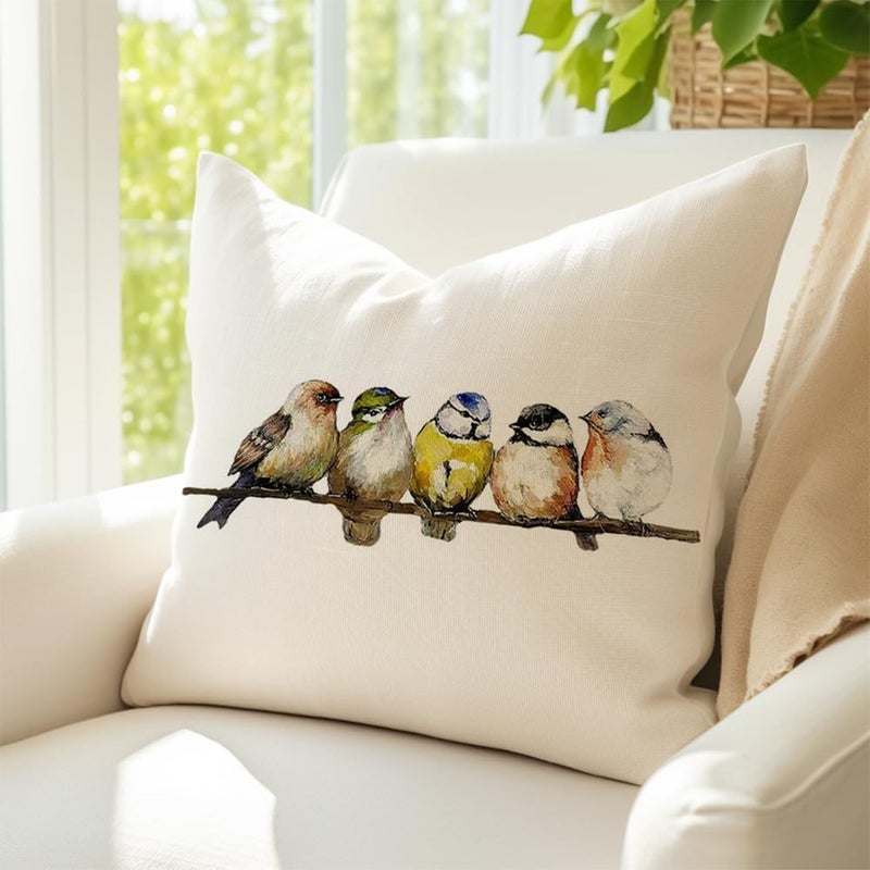 Hand Painted Watercolor Birds Square Pillow Case 18x18 Floral Decor - Image 2