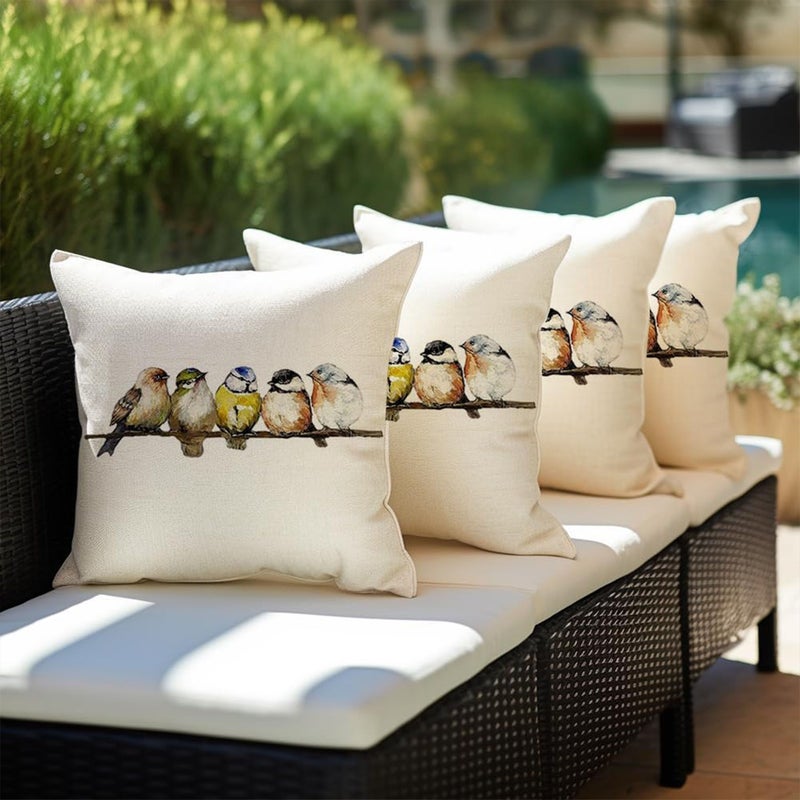 Hand Painted Watercolor Birds Square Pillow Case 18x18 Floral Decor - Image 5