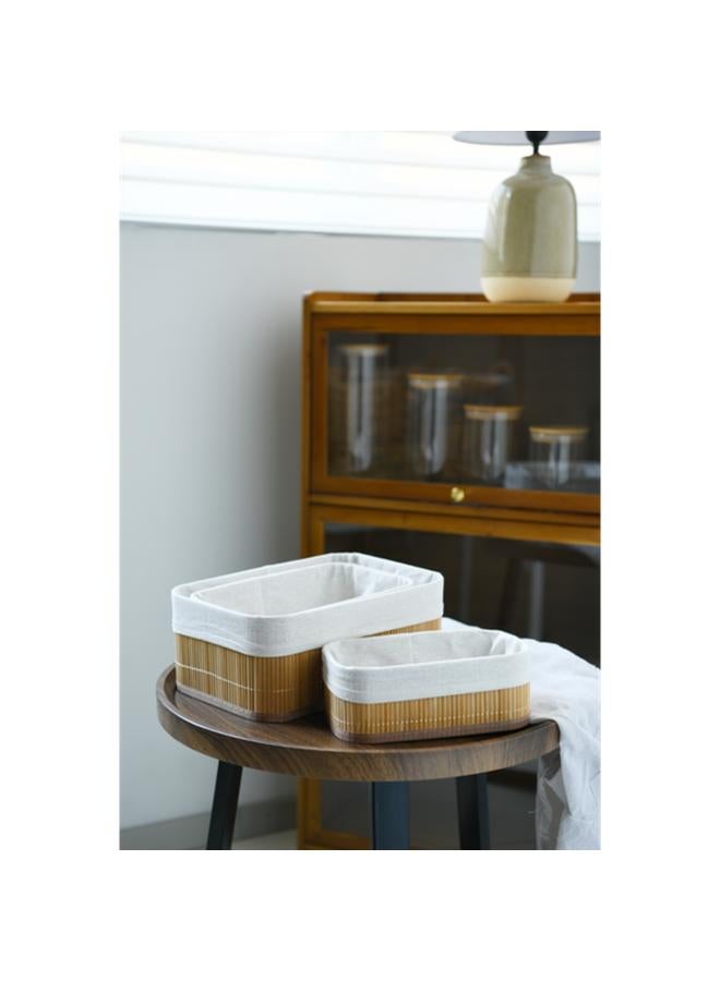 HONEY BEE 3-Piece Rectangular Shape Bamboo Storage Basket Set With Liner Natural And White  - Image 3
