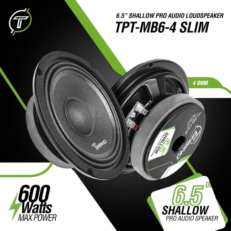 Timpano 6.5 Inch Shallow Car Speaker 600 Watts TPT-MB6-4 Slim Shallow Profile 4 Ohm - Image 2