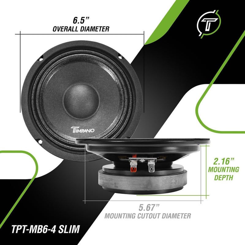 Timpano 6.5 Inch Shallow Car Speaker 600 Watts TPT-MB6-4 Slim Shallow Profile 4 Ohm - Image 3