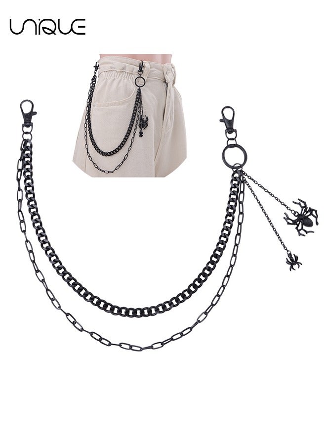 Unique Dark Spider Pendant Trouser Chain - Double Waist Chain - Vintage Denim Chain - Rock Apparel Trouser Chain - Metal Chain Belt - Black - Image 1