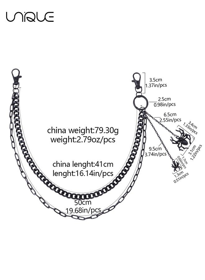 Unique Dark Spider Pendant Trouser Chain - Double Waist Chain - Vintage Denim Chain - Rock Apparel Trouser Chain - Metal Chain Belt - Black - Image 2
