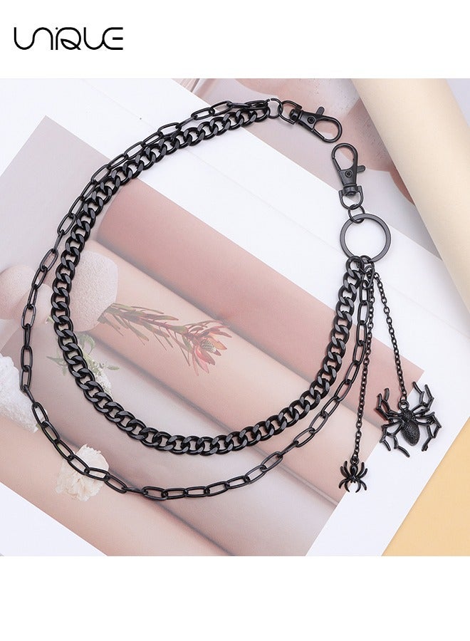 Unique Dark Spider Pendant Trouser Chain - Double Waist Chain - Vintage Denim Chain - Rock Apparel Trouser Chain - Metal Chain Belt - Black - Image 4