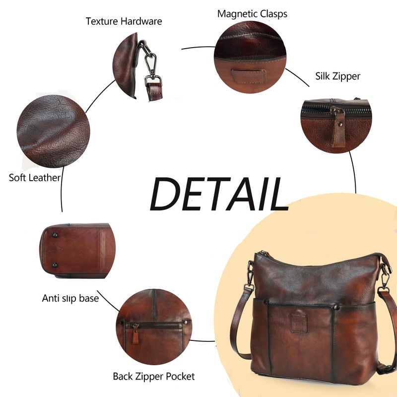 LETEULO Hobo Bag for Women Crossbody Bag Purse and Handbag Leather Shouler Bags Large Capacity (Coffee) - Image 4