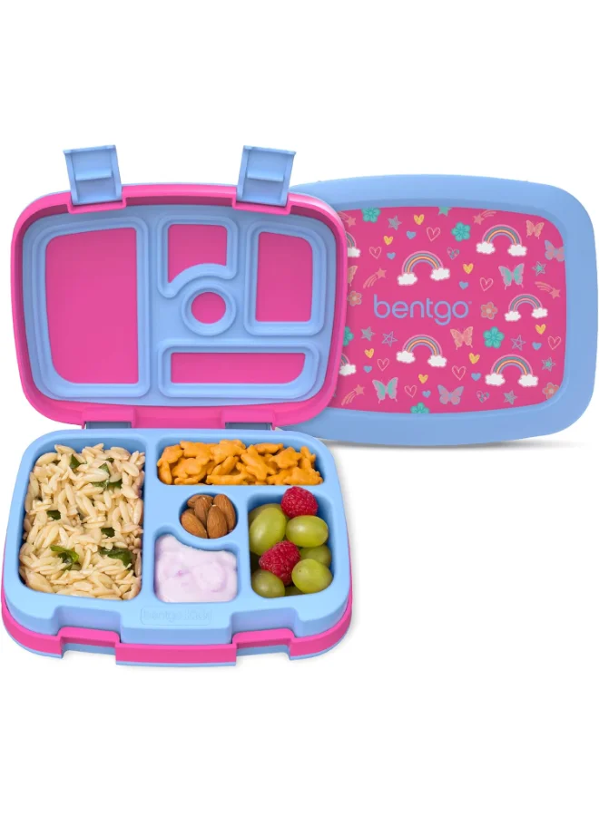 بنتجو Kids Prints Leak Proof, 5 - Compartment Bento - Style Kids Lunch Box Ideal Portion Sizes For Ages 3 To 7 Bpa - Free, Dishwasher Safe , Food - Safe Materials (Rainbows And Butterflies)