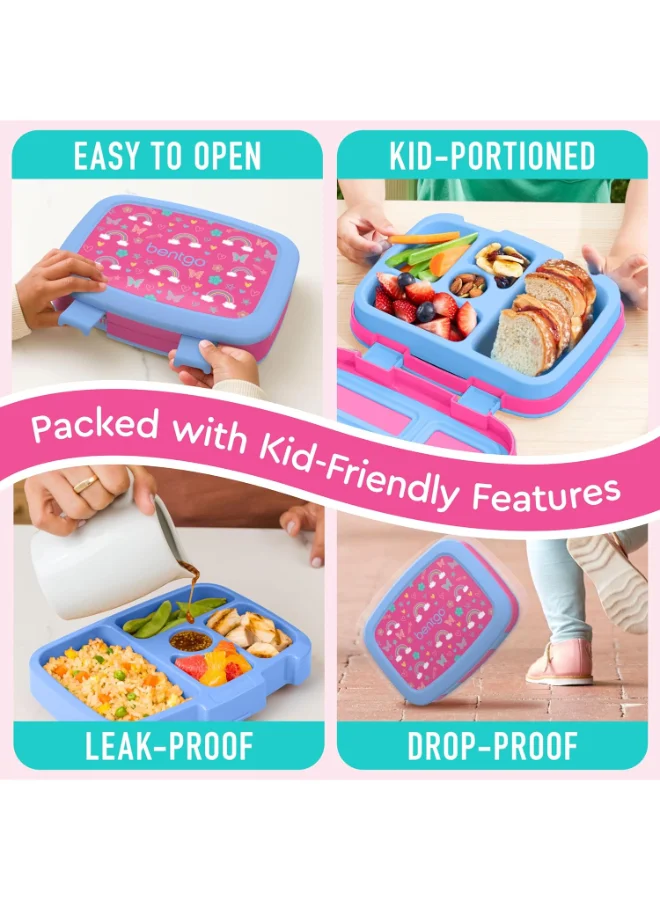 بنتجو Kids Prints Leak Proof, 5 - Compartment Bento - Style Kids Lunch Box Ideal Portion Sizes For Ages 3 To 7 Bpa - Free, Dishwasher Safe , Food - Safe Materials (Rainbows And Butterflies)