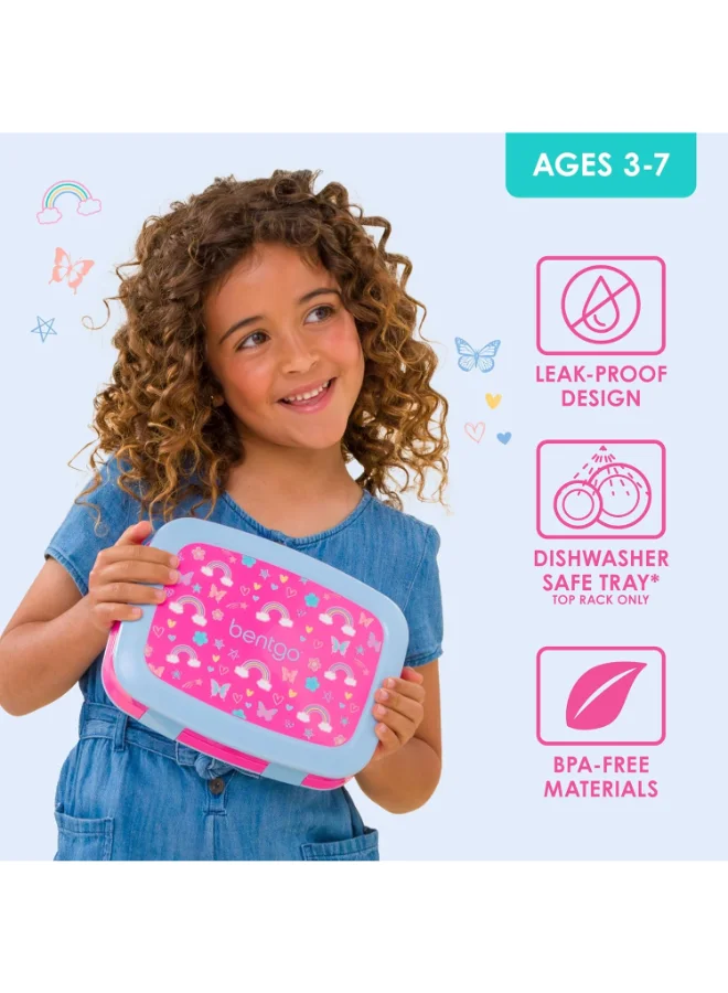 بنتجو Kids Prints Leak Proof, 5 - Compartment Bento - Style Kids Lunch Box Ideal Portion Sizes For Ages 3 To 7 Bpa - Free, Dishwasher Safe , Food - Safe Materials (Rainbows And Butterflies)