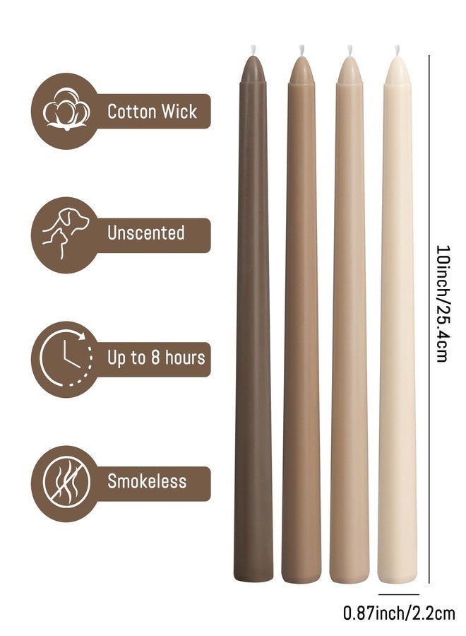Viyffo Taper Candles 10 Inch Brown Set of 4 Unscented, Dripless, Smokeless Long Tall Tapered Candlesticks Wedding Advent Home Decor Dinner Christmas-Natural Color Series - Image 3