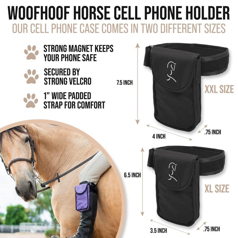 Woofhoof حامل هاتف محمول للخيول من ووفهوف، XL أسود على حزام الساق/الساق - ملحقات مثالية للخيول، ملائمة عالمية، حزام مبطن، إغلاق مغناطيسي، مصنوع من نايلون متين، قابل للغسل في الغسالة - Image 2