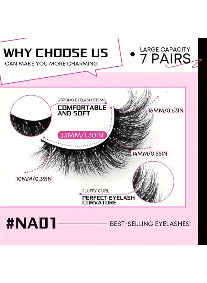 7 Pairs Winged False Eyelashes Natural Elongated Cat Eye Lashes NA02 - Image 4