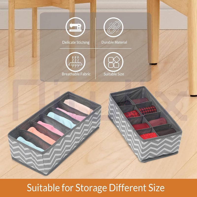 Niwlix Fabric Set Of 4 Foldable Wardrobe Drawer Organizers With Dividers Closet Storage Organiser For Socks Lingerie Tie Scarf Bra InnerwearNon Woven WaveGrey - Image 5