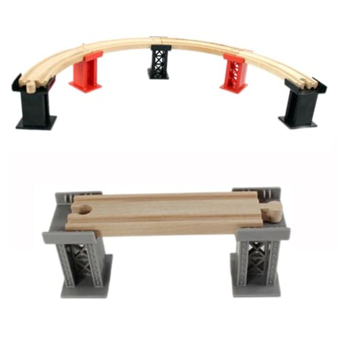 Ioffersuper 12 pcs Wooden Train Track Set, Male-Male Female-Female Bump Tracks, Bridge Pier Track(Random Colour),Cross Tracks and Stop Track Compatible with All Major Brands (Mix) - Image 3
