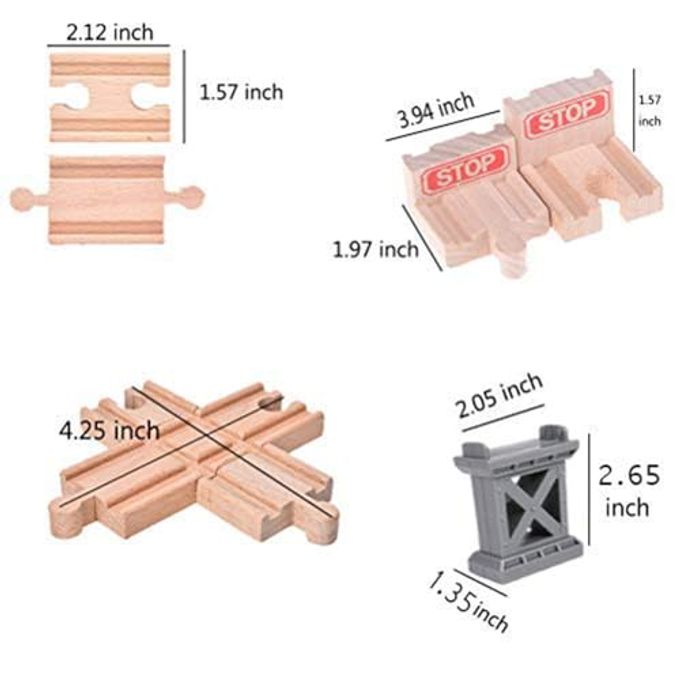 Ioffersuper 12 pcs Wooden Train Track Set, Male-Male Female-Female Bump Tracks, Bridge Pier Track(Random Colour),Cross Tracks and Stop Track Compatible with All Major Brands (Mix) - Image 2